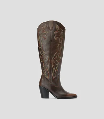 Botas vaqueras largas Revolve en piel con tacón alto de media luna Mujer
