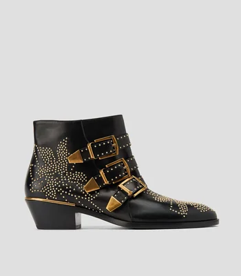 Botas vaqueras cortas Susan en piel con tacón bajo cuadrado Mujer