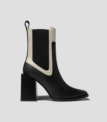 Botines en piel con tacón alto cuadrado Mujer