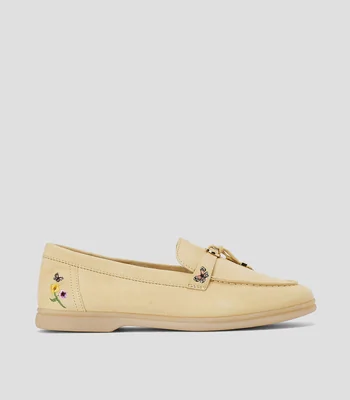 Mocasines de cuero con bordados Mujer
