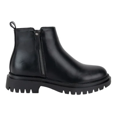 Moto bota de mujer, con cierre y suela track, tacón bajo y ancho, acabado napa, color negro, mod. 1325657