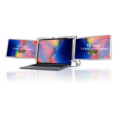 Doble Monitor 11.9" Modelo S200 Compatible Para Laptop (MAC-WINDOWS) 1 Cable 2 Pantallas Resolución 1080p Color Plateado