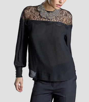 Blusa lisa manga larga Mujer