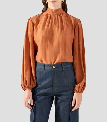 Blusa lisa manga larga Mujer