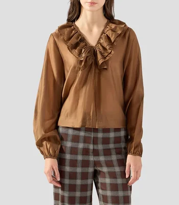 Blusa lisa manga larga Mujer