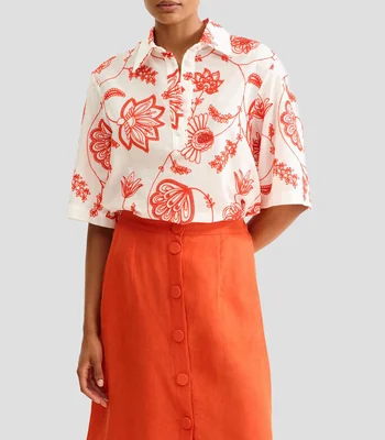 Camisa estampado floral manga corta Mujer