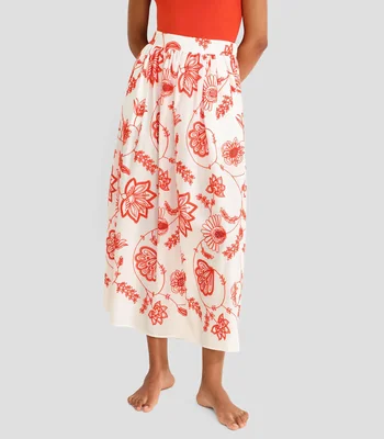 Falda midi de corte acampanado estampada con flores Calie Mujer