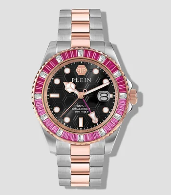Reloj para Mujer GMT-I Challenger Baguettes Casual, Plateado, Rosa oro