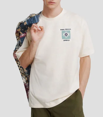 Playera cuello redondo manga corta con estampado Hombre
