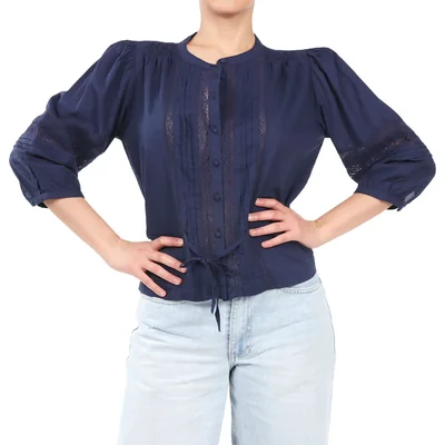 Blusa con Tira Bordada Abotonada Arqueology para Mujer