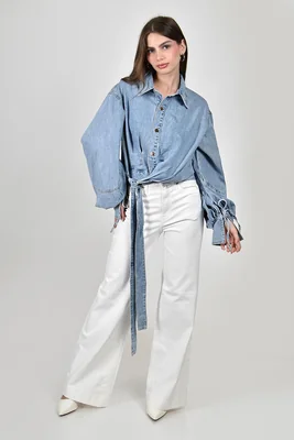 Blusa denim cruzada con lazo Roman Fashion /Juvenil, 41698 (Mezclilla claro)