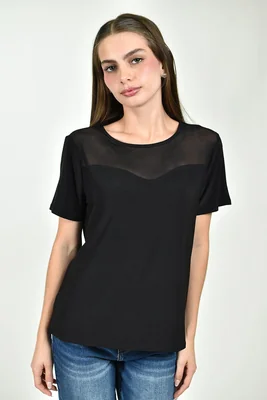 Blusa con escote mesh Roman Fashion /Juvenil, 7260 (Negro)
