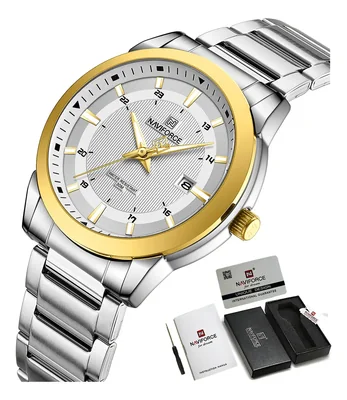 Reloj Naviforce NF8029 de Cuarzo para Hombre, con Calendario y Correa de Acero Inoxidable Plateado