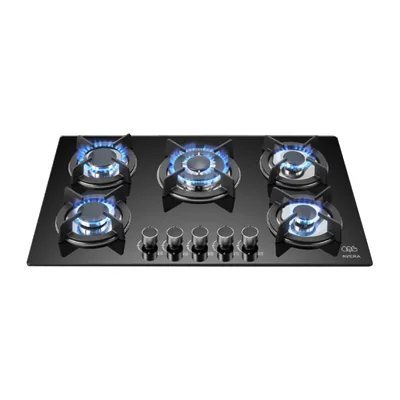Parrilla de Gas Negra Vidrio Templado con 5 Quemadores Avera Vt5 Negra