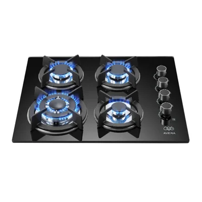 Parrilla de Gas Vidrio Templado con 4 Quemadores Avera Vt4 - color Negro