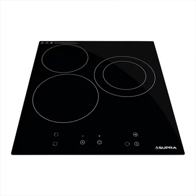 Parrilla Eléctrica Empotrable SUPRA Vitro3 de 3 Quemadores Vitrocerámica Negra con Panel Touch y Temporizador 220v