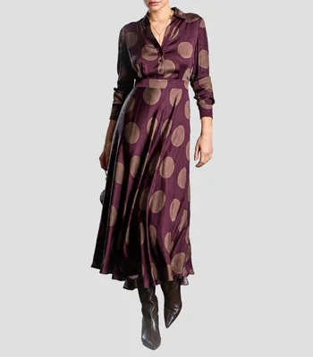 Vestido largo manga larga con estampado Mujer