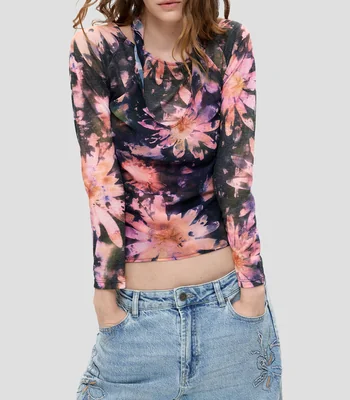 Blusa estampado floral manga larga Mujer