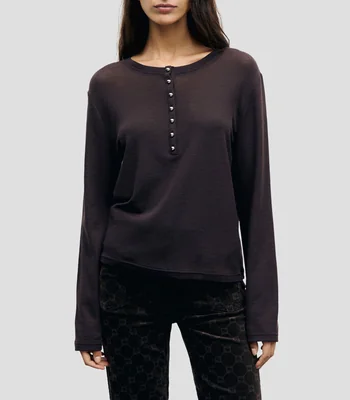 Playera cuello redondo manga larga lisa Mujer