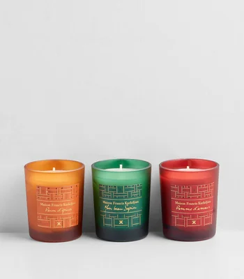 Set 3 velas aromáticas Mon beau Sapin, Pomme d’amour & Pain d’épices