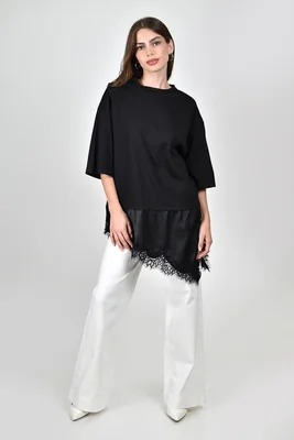 Blusa con detalle inferior de encaje Roman Fashion /Juvenil, 06640 (Negro)