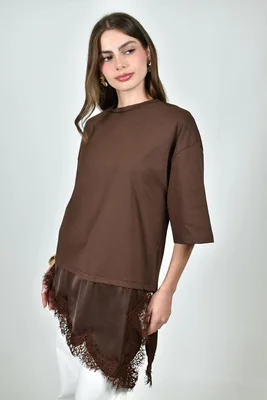 Blusa con detalle inferior de encaje Roman Fashion /Juvenil, 06640 (Cafe)