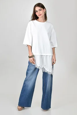 Blusa con detalle inferior de encanje Roman Fashion /Juvenil, 06640 (Blanco)