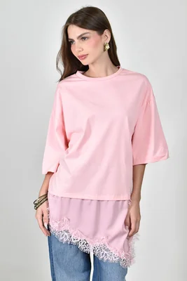 Blusa con detalle inferior de encaje Roman Fashion /Juvenil, 06640 (Rosa)