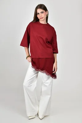 Blusa con detalle inferior de encaje Roman Fashion /Juvenil, 06640 (Vino)