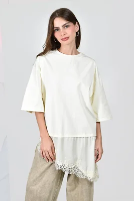 Blusa con detalle inferior de encaje Roman Fashion /Juvenil, 06640 (Amarillo)