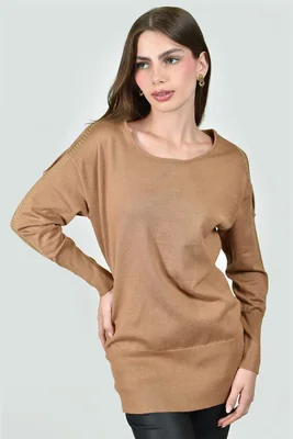 Blusa con detalles en las mangas Roman Fashion / Juvenil, 2306 (Cafe)