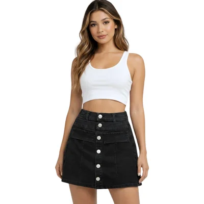Short Falda Mezclilla Negra con Botones para Mujer