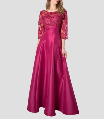 Vestido de fiesta largo manga 3/4 con encaje fantasía Mujer