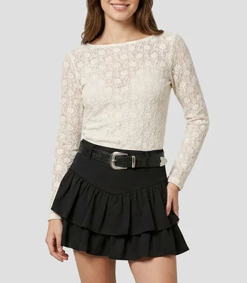 Blusa lisa con textura manga larga Mujer