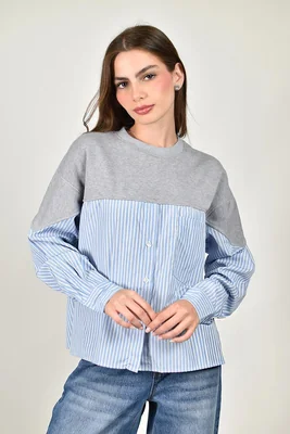 Blusa combinada a rayas Roman Fashion / Juvenil, 5129 (Azul cielo)