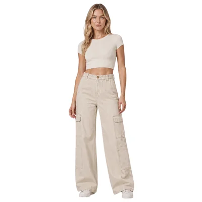 Jeans Wide Leg Doble Cargo Para Mujer
