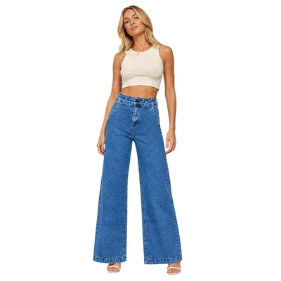 Jeans Wide Leg Sin Bolsas Traseras Para Mujer