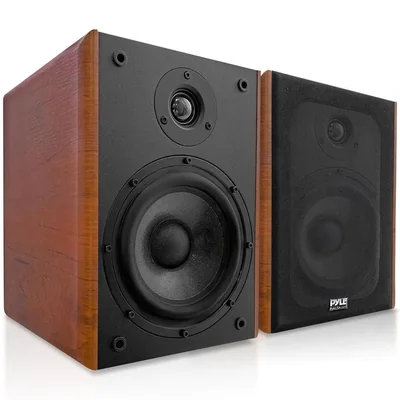 Par de parlantes Pyle de 6.5" 240W con acabado en madera para estantería