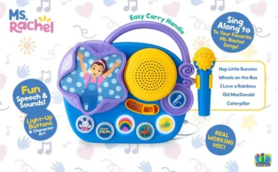 Micrófono de karaoke eKids Ms Rachel con boombox para niños pequeños