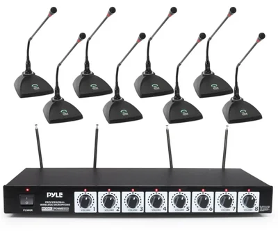 Sistema de micrófonos inalámbricos Pyle PDWM8300 de 8 canales VHF