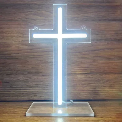 Letrero LED de neón Cruz de Jesús 24 x 14 cm regulable con alimentación USB