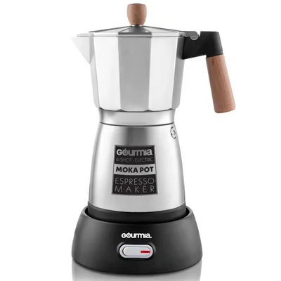 Cafetera Eléctrica Moka Gourmia – Cafetera Italiana para Espresso de 6 Tazas Base Inalámbrica Desmontable 360° Aluminio de Calidad Alimentaria Mango