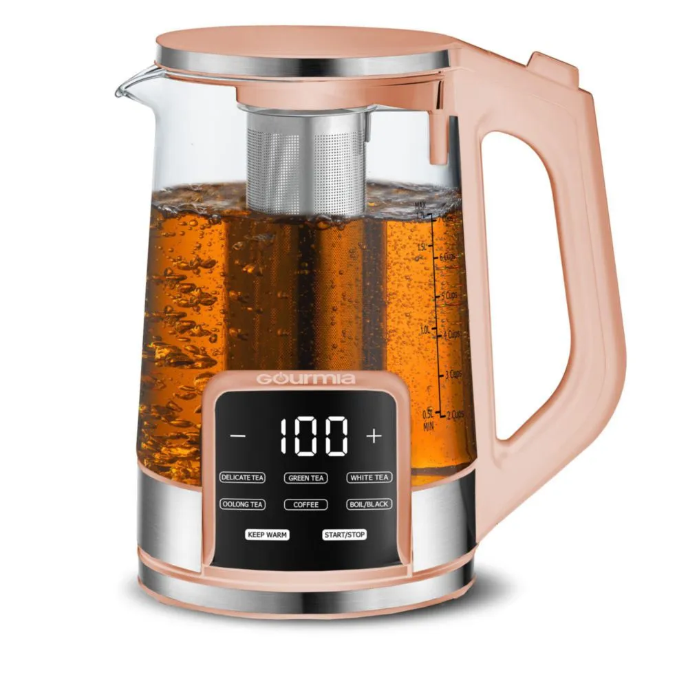 Tetera eléctrica de vidrio Gourmia 1.7 L programable con control táctil