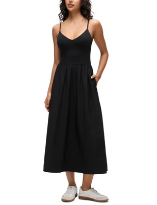 Vestido Maxi sin Mangas CRZ YOGA con Escote en V y Tirantes Ajustables - Negro