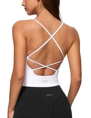 Camiseta INGIA con escote en V relleno y tirantes cruzados blanca talla L