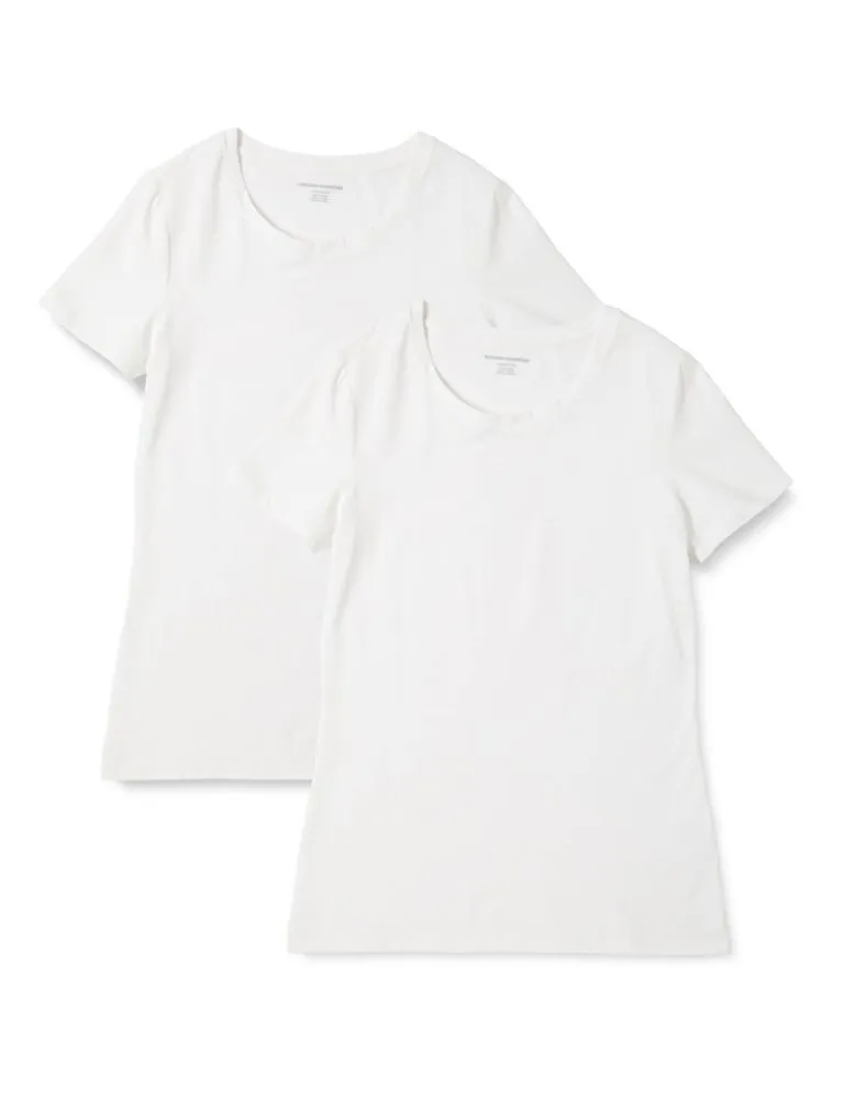 Remeras Amazon Essentials 2-Pack Mujer Cuello Redondo Blanco Talle L
