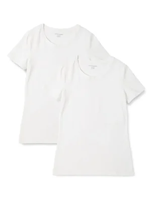 Remeras Amazon Essentials 2-Pack Mujer Cuello Redondo Blanco Talle L