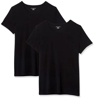 Remera Amazon Essentials 2-Pack Mujer Negra Cuello Redondo XL