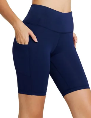 Shorts compresivos de talle alto para mujer baleaf 20 cm azul marino