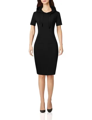 Vestido sudadera con capucha de manga corta MISSKY negro XL